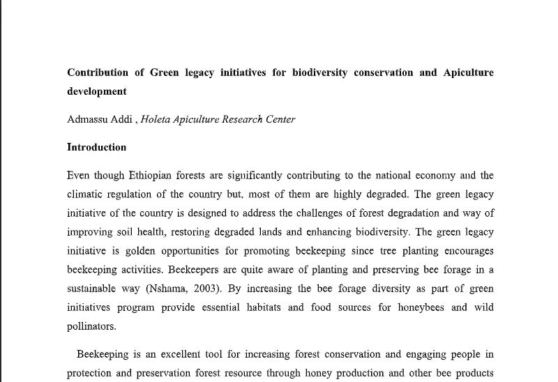 Green Legacy and Apiculture by Dr. Admasu